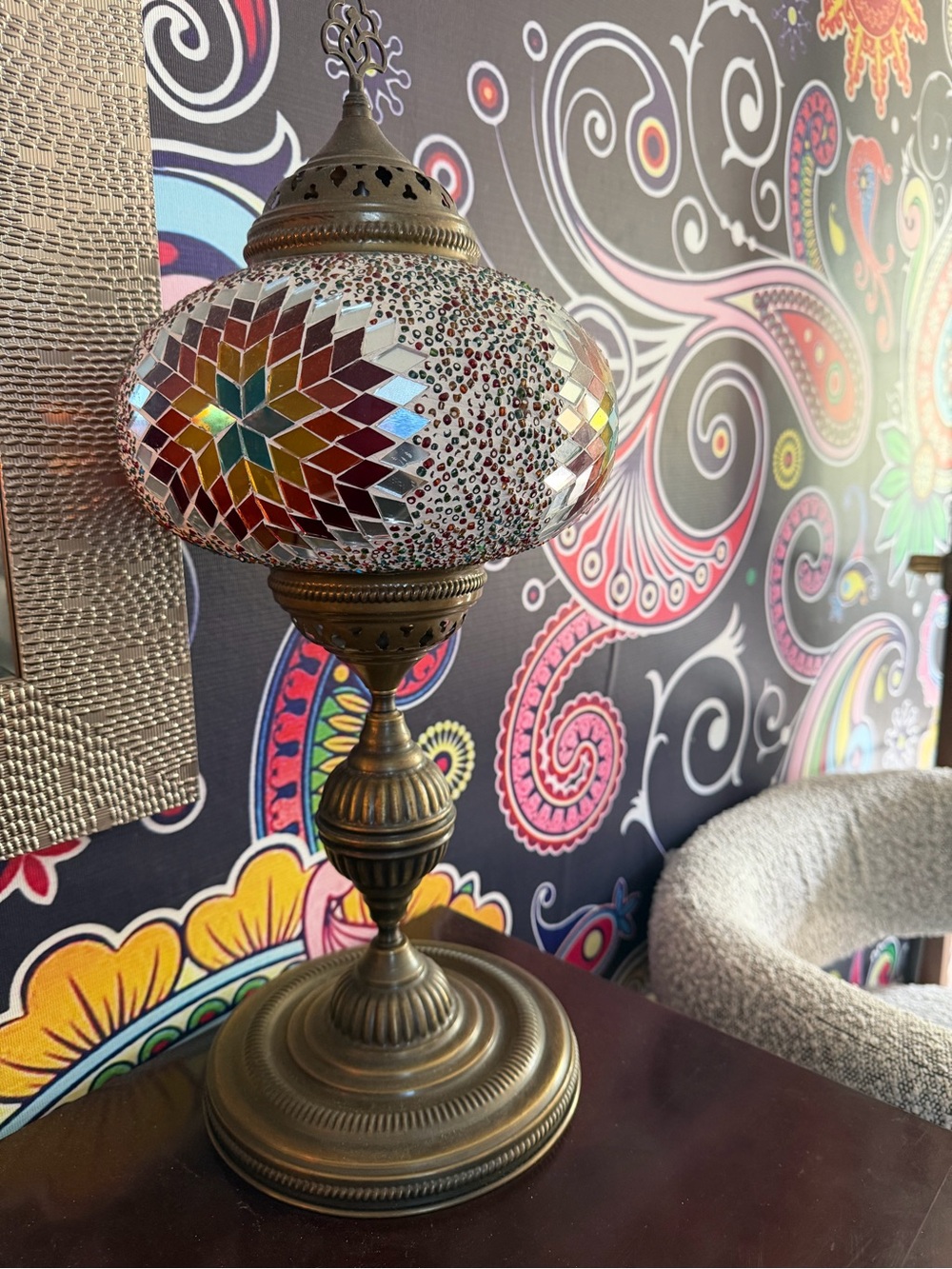 Multicolor Mosaic Glass Table Lamp - Brass Base